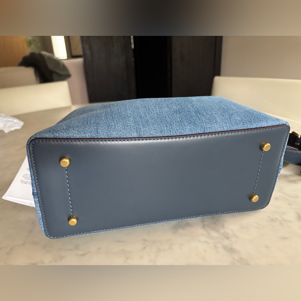 Coach Denim Shoulder Bag with Blue Leather Strap and Tan Tag - Picture 6 of 11